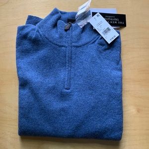 Bloomingdale’s 2-ply cashmere 1/2-zip blue sweater